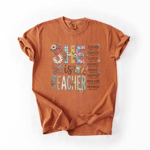 She Is Teacher Christian Teacher T-Shirt, Faith Based Teacher Shirt, Inspirational Bible Verse Teacher, Religious Teaching Comfort Colors image 8