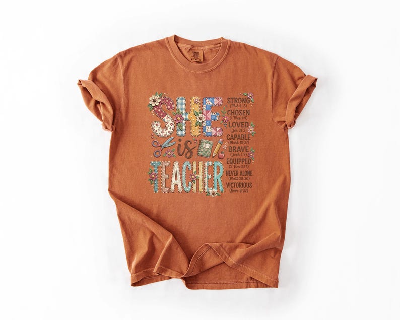 She Is Teacher Christian Teacher T-Shirt, Faith Based Teacher Shirt, Inspirational Bible Verse Teacher, Religious Teaching Comfort Colors image 8