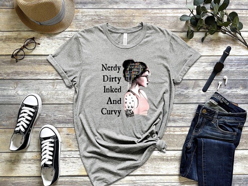 Nerdy Dirty Inked Curvy Reading Lovers T-Shirt, Book Lover Women Tee, Funny Book Lover T-Shirt, Reading Club Librarian Gifts afbeelding 4