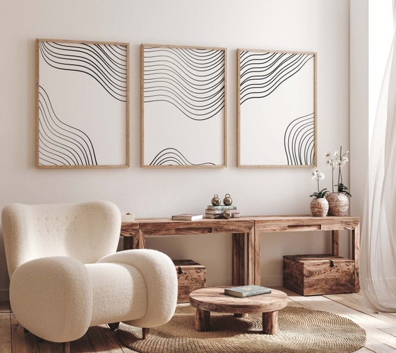 Minimalist Black and White Line Art Set: Scandinavian Wave Prints (Digital Download)
