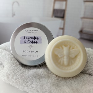 Lavender & Cedar Body Balm, Solid Lotion Bar With Travel Tin, Body Butter Bar, Lavender Body Lotion