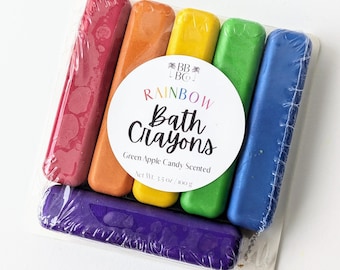 Rainbow Bath Crayons, Easter Basket Filler, Green Apple Scented, Kids Gift