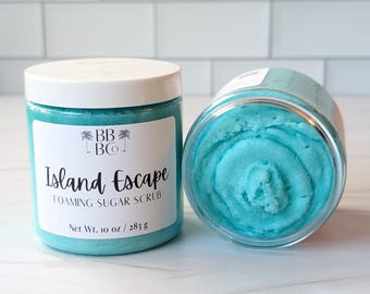 Island Escape Foaming Sugar Scrub, Tropical Body Scrub, Clean Skincare