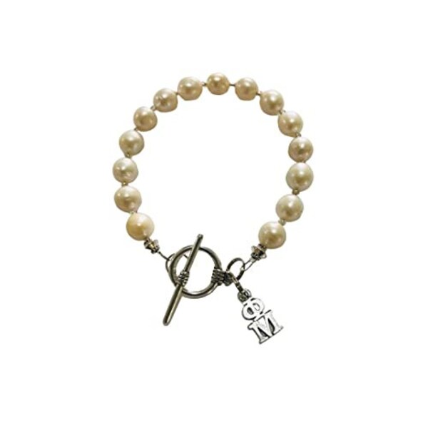 Phi Mu PM Freshwater Pearl Greek Sorority Toggle Bracelet