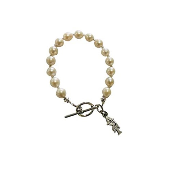 Alpha Sigma Tau AST Freshwater Pearl Sorority Greek Toggle Bracelet with Lavaliere charm