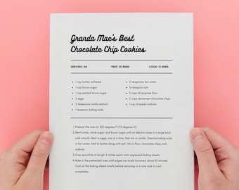 Editable Recipe Card, Canva Template Recipe Card, Custom Personalized Recipe Template, Printable Digital Download Recipe Card for Cookbook