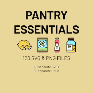 Étiquettes de garde-manger SVG PNG, Étiquettes essentielles de cuisine, Étiquettes de rangement personnalisées pour pot de bidon, Modèle de coupe de lit, Pochoir de silhouette