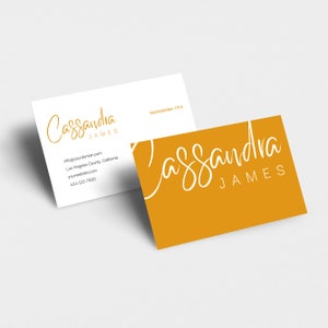 Cartão de visita amarelo mostarda, modelo de cartão de visita personalizado, design gráfico de caligrafia, download digital para impressão, design minimalista boho