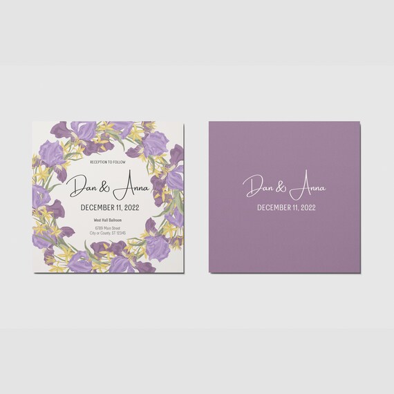 Lilac Floral Wedding Invitation Digital Template Canva Etsy