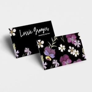 Boho Black and Purple Floral Business Card, Custom Business Card Template, Calligraphy Design, Printable Digital Download, Boho Lilac Design