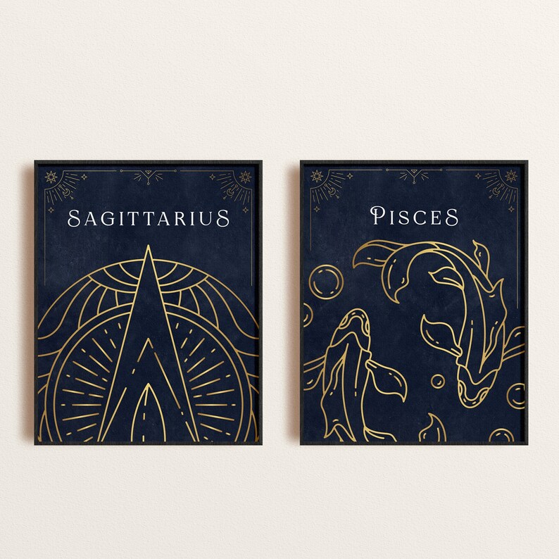 Zodiac Symbols Wall Art Zodiac Animal Signs Design Celestial Etsy