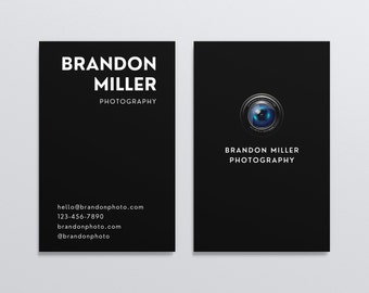 Minimalist Black Photography Business Card, Custom Photographer Business Card, Personalized Printable Digital Download, Modern Design