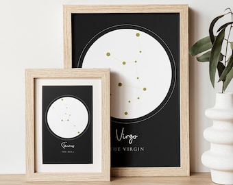 Zodiac Signs, Constellation Names, Boho Minimalist PDF JPG SVG files, Celestial Print, Digital Poster, Printable Decor, Home Decor, Wall Art