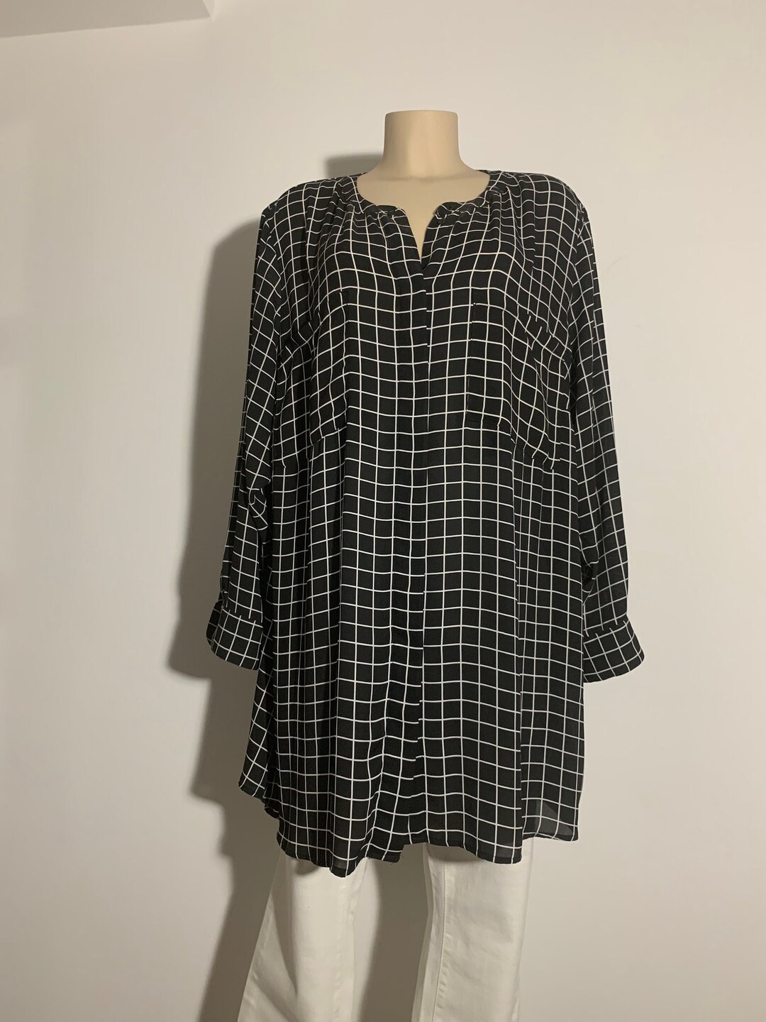 Used Tunic Top Second Hand Plus Size Long Black Tunic With White Vertical Stripes - Etsy