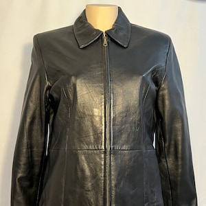 veste vintage en cuir véritable, mini-manteau en cuir, manteau supérieur en cuir véritable avec col et fermeture à glissière sur le devant, occasion