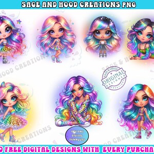 Rainbow Girl Clipart Bundle,Girl Magic PNG, Digital Download, Sublimation Designs, Cute Chibi Doll Art, Cartoon Kids, Instant Download