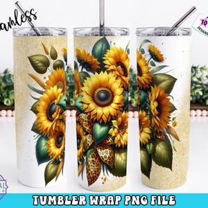 Sunflower 20oz Tumbler Wrap, Leopard Print Sunflower,Flower Sublimation Designs, 20oz Skinny Tumbler,  Glitter Tumbler,Digital Download