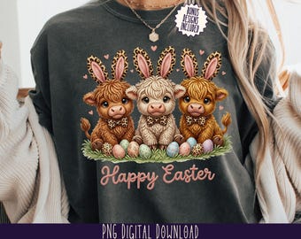 Easter Bunny Highland Cow PNG,Spring Clipart, Happy Easter Sublimation Design, Trending Digital Download
