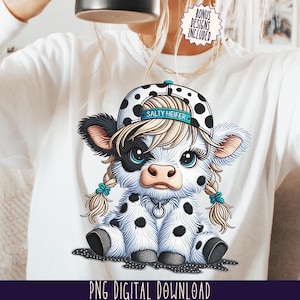 Vaca Salty Heifer PNG, Pacote de Vacas Highland, Boné de Caminhoneiro, Sublimação de Vaca, Vaca com Bordado Falso PNG, Animais de Fazenda PNG, Vaca Highland Mal-Humorada