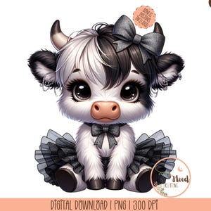かわいい赤ちゃん牛、ピンクのリボンの牛、農場の動物 PNG、かわいい牛のクリップアート、デジタルダウンロード、保育園の装飾、かわいいクリップアート、ハイランド牛 PNG、牛の毛布
