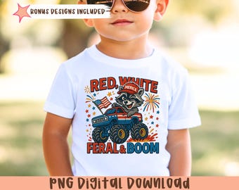 Fourth of July Png,July 4th Big Truck Png,Boys Truck Birthday PNG,Feral Raccoon Patriotic Truck Png,4th Of July Png File,Trendy America PNG