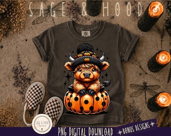 Cute Highland Cow Halloween Png,Pumpkin png,Spooky Season,Cute Cow Clipart,Halloween Sticker,Halloween Lovers Png,Kids Halloween Clipart