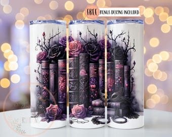 Romantasy Bücher Tumbler Wrap PNG, Dark Romance 20 Unze Skinny Sublimation Tumbler png, Gothic Fantasy Buch Tumbler PNG Design Digital Download