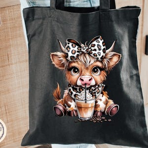Coffee Addict Highland Cow Png sublimation Digital Download,Leopard Print Coquette Bow,Coffee Lover image 3