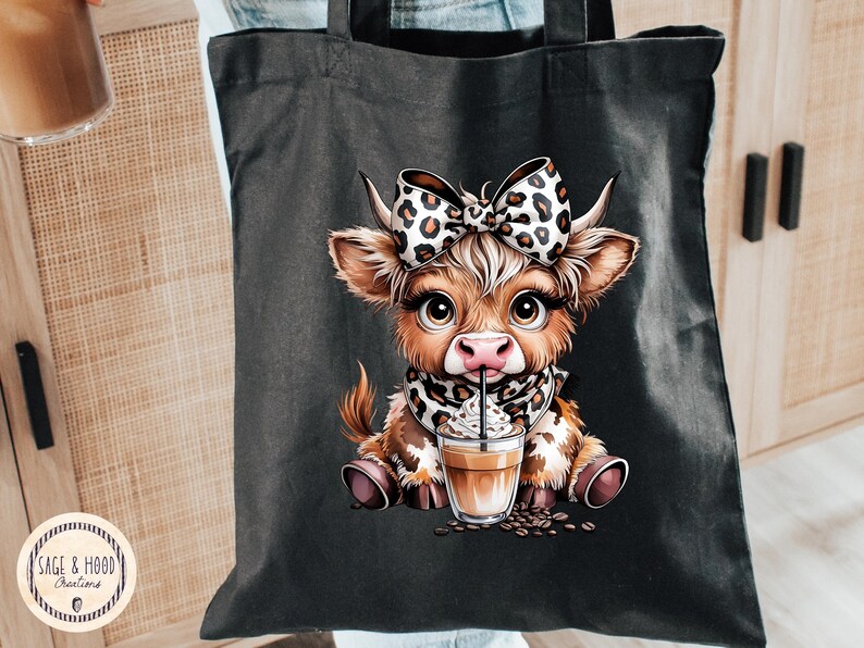 Coffee Addict Highland Cow Png sublimation Digital Download,Leopard Print Coquette Bow,Coffee Lover image 3