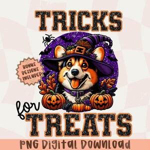 Halloween Corgi PNG, Tricks for Treats, Fall Dog Mama (Digital Download)