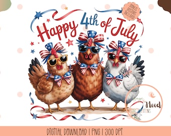 Funny 4th Of July Chicken PNG, Patriotic Design (Digital Download)