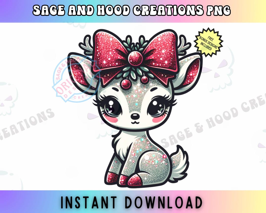 Glitter Christmas Reindeer Png,girl Christmas Png,coquette Bow,rudolph ...