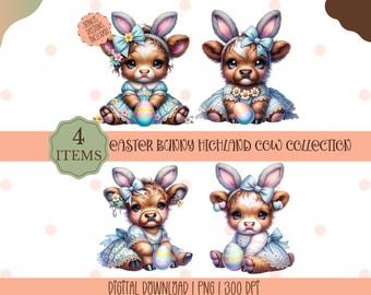 Cute Cow Bunny Ears PNG, Easter Highland Cow Design (Digital Download)