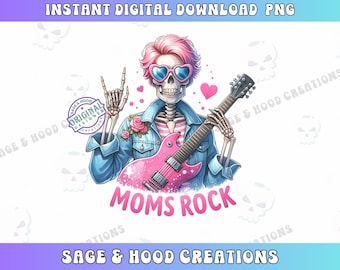 Skeleton Mom Rock N Roll PNG, Mothers Day Clipart (Digital Download)