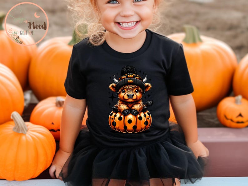 Cute Highland Cow Halloween Png,Pumpkin png,Spooky Season,Cute Cow Clipart,Halloween Sticker,Halloween Lovers Png,Kids Halloween Clipart image 3