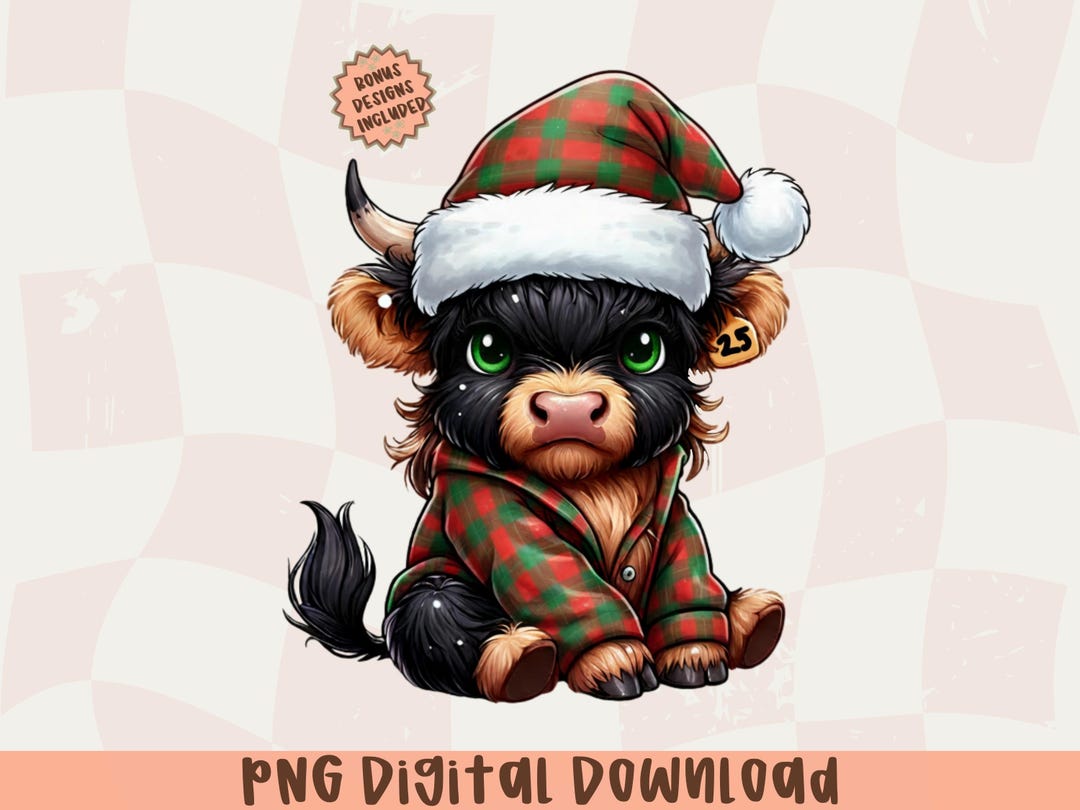 Christmas Highland Cow PNG – Cute Baby Cow Christmas Clipart – Santa ...