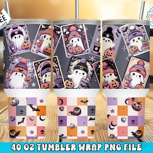 40oz Halloween Ghost Tumbler Wrap,40oz Tumbler Sublimation Design Download,Halloween Tumbler Png,Tarot Card Ghost Tumbler,Sublimation Design