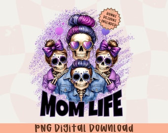 Skeleton Mom Life Shirt Design: Sugar Skull PNG Clipart