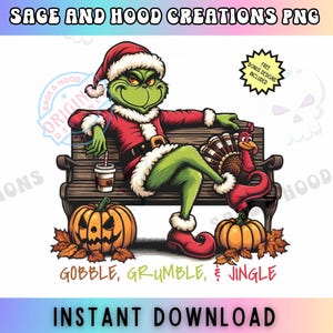 Grappige Thanksgiving Png Gobble, Mopperen, Jingle Fall digitaal ontwerp, Mean Green Guy png, feestdagen png, herfstsfeer, gezellig seizoen, koffie png