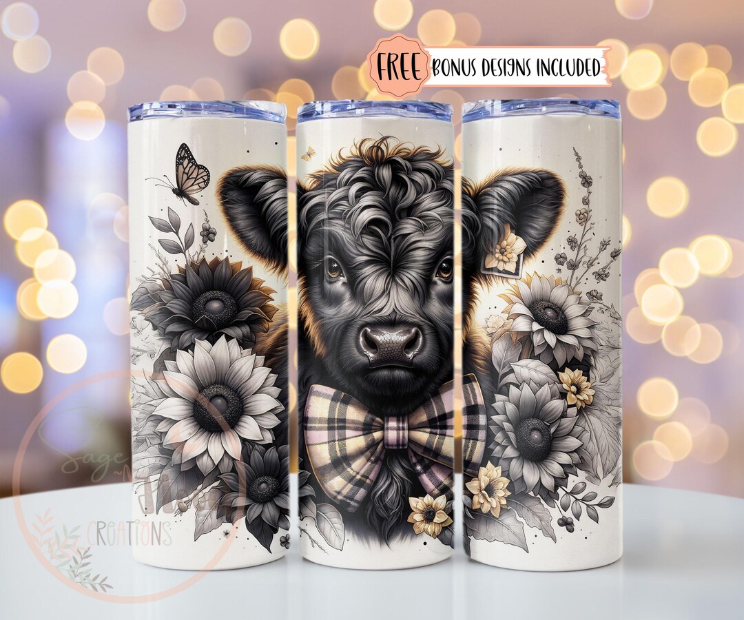 Highland Cow 20oz Tumbler Wrap Flower Sublimation Design,baby Highland ...