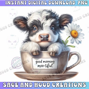 Buenos días Moo-tiful Highland Cow Png, Toalla de cocina Png, Diseño de otoño de moda, Linda vaca de las Highlands Png,Png,Café PNG,Decoración de cocina,DTF