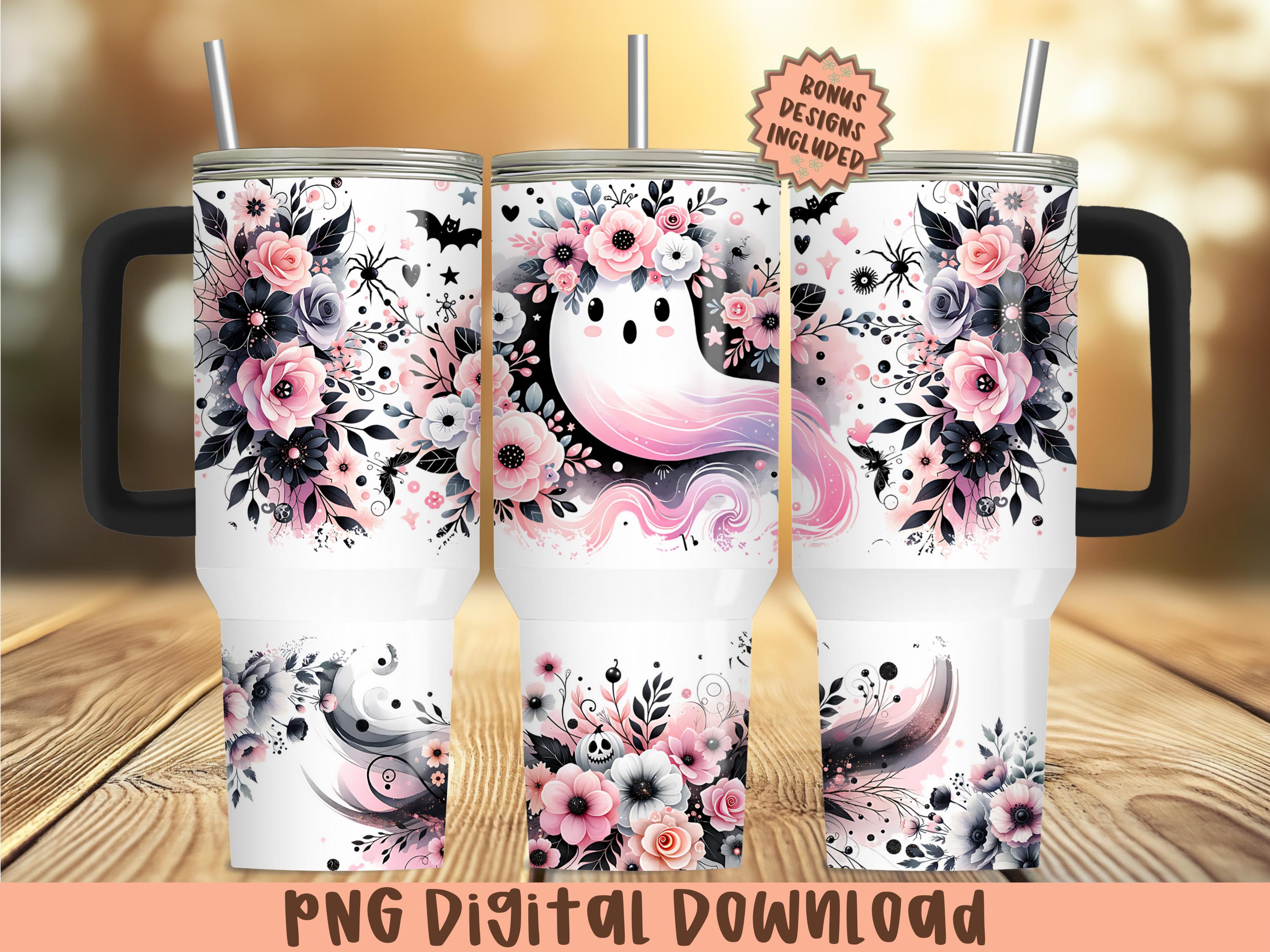 40 Unzen Halloween Tumbler Wrap, 40 Unzen Sublimationsdesign-Download, Pink Halloween-Geist 40 Unzen Tumbler Png, 40 Unzen gruselige Tumbler Wrap, 40 Unzen Quencher