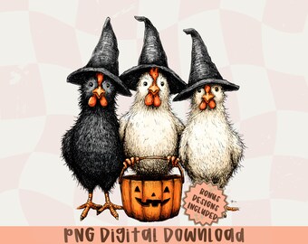 Witch Chickens PNG Digital Download,Funny Halloween Farm Sublimation Design,Funny Halloween Chicken Png,Farmhouse Fall Shirt Mug Craft PNG
