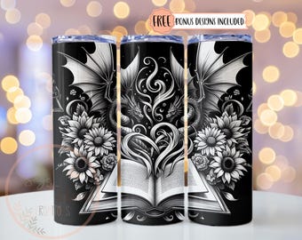 Dragon Book Tumbler Wrap, Romantasy Reader Dragon 20oz Skinny Tumbler Sublimation Design, Booktok Merch Tumbler Wrap, Digital Download
