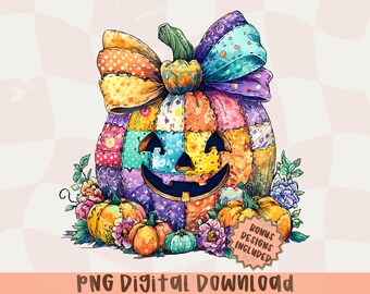 Patchwork Kürbis Halloween Png, Kürbis Png, gruselige Jahreszeit, niedliche Kuh Clipart, gesteppter Kürbis Sublimationsentwurf, Kinder Halloween Clipart