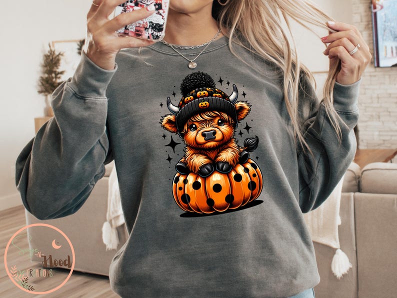 Cute Highland Cow Halloween Png,Pumpkin png,Spooky Season,Cute Cow Clipart,Halloween Sticker,Halloween Lovers Png,Kids Halloween Clipart image 4