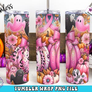 Pink Pumpkin Ribbon Awareness Breast Cancer Survivor Tumbler Wrap 20 oz Skinny Tumbler Sublimation Design Digital Download PNG Instant