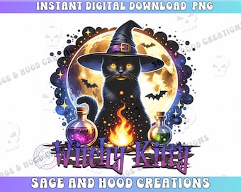 Halloween Black Cat Png, Halloween Png, Black Cat Png, Spooky Png, Pumpkin Png, Halloween Sublimation, Witchy Kitty, Digital Download