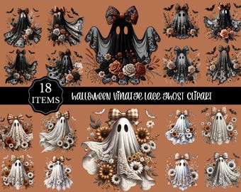 Halloween Ghost Png,Cute Lace Ghost Clipart Bundle,Vintage Ghost Png,Coquette Halloween Png,Vintage Lace Ghost Clipart,Gothic Halloween Png