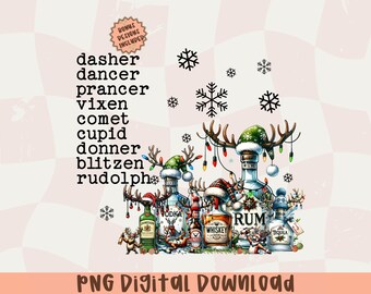 Funny Christmas Liquor Shirt PNG,Drunk Reindeer png,Christmas Holiday Design,Funny Christmas Whiskey Bottles Png,Holiday Party Png